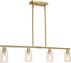 Modern Gold Kitchen Island Chandelier 4-Light Brushed Brass Farmhouse Pendant Light Industrial Kitchen Island Lighting Fixture with Glass Shades Hanging Lamp for Dining Living Room