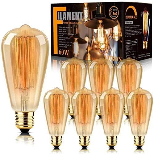 LUXON 8-Pack Edison Bulbs,Antique Vintage Style,Incandescent Light Bulb,Dimmable,Amber Warm 60W E26 Base for Wall Sconce Chandelier Retro Fixture