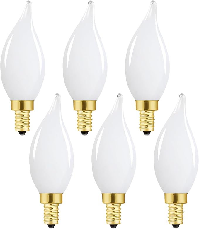 E12 Dimmable Candelabra Bulb 2700k Warm White Candle Light Bulb 40 Watt Small Base Frosted Chandelier Led Bulb E12 Bulbs 4W for Chandelier,Ceiling Fan,400lm,6 Pack