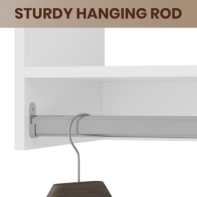 ROOMTEC 25.5" Tall Hanging Closet Unit, Modular Closet System with Hanging Rod, Wardrobe Organizer for Bedroom or Walk-in Closet, Wall Mounted, Customizable Clothes Storage Unit, White