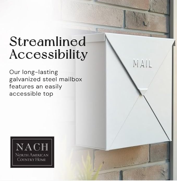 NACH Mailboxes for Outside Wall Mount, 10 x 10 x 4 inch White Wall Mount Mailbox, Waterproof Mailboxes for Outside - Chicago Style Mail Box