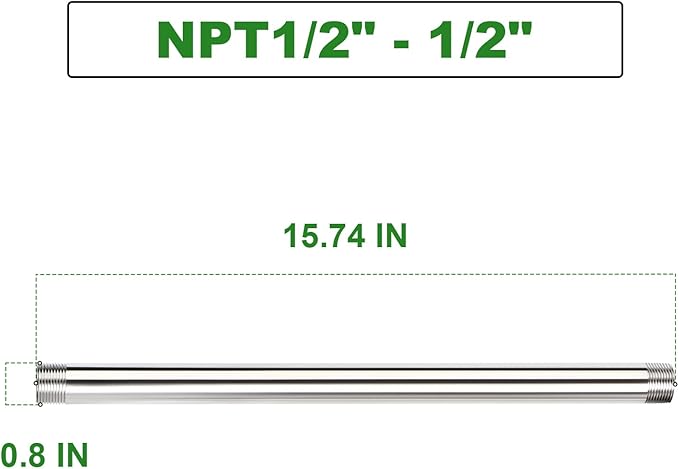 TAISHER 2PCS Stainless Steel Pipe Fittings, 1/2" NPT Male x 1/2" NPT Male Threaded, 16" Length Nipple Cast Pipe