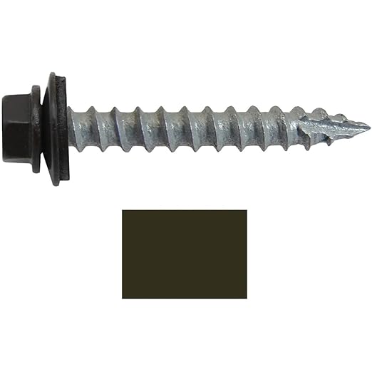 #14 Metal ROOFING SCREWS:(250) Screws x 1-1/2" DARK BRONZE Hex Washer Head Sheet Metal Roof Screw. Self starting/self tapping metal to wood. EPDM washer. Colored head. for corrugated roofing