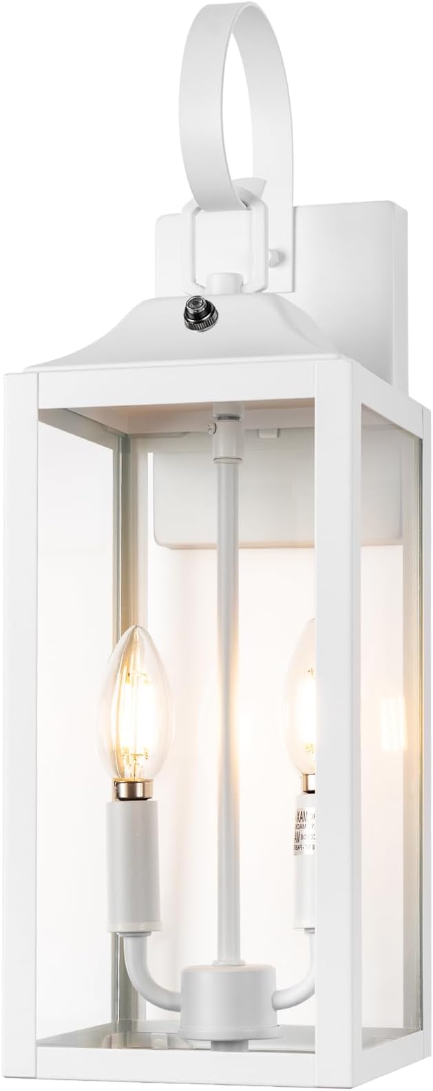 White Dusk to Dawn Outdoor Wall Lantern 2-Light, 19" Large Outside Modern Wall Sconce Light Fixture, Industrial Porch Light Wall Mount with Glass, Waterproof Farmhouse Exterior Lamp Lighting