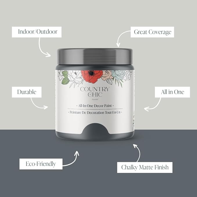 Country Chic All-in-One Chalk Paint for Furniture, Cabinets, Home Decor, Eco-Friendly, Matte Finish, Built-In Primer & Top Coat for Wood, Metal - Hurricane (Cool Grey) - 8 oz (237 ml)
