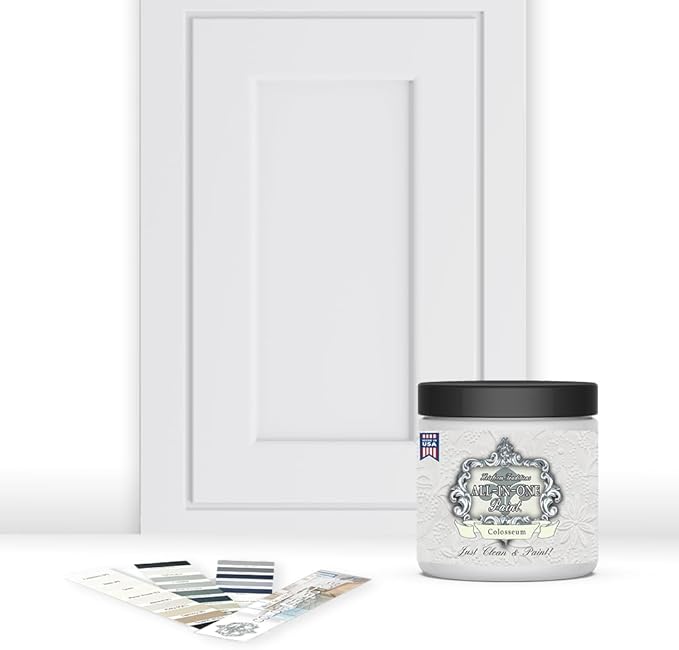ALL-IN-ONE Paint, Durable cabinet and furniture paint. Built in primer and top coat, no sanding needed. Includes our 30 featured color card - Colosseum (white with subtle gray undertone), 8oz Sample