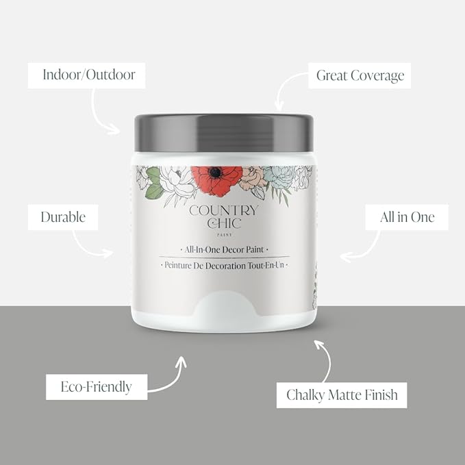 Country Chic All-in-One Chalk Paint for Furniture, Cabinets, Home Decor, Eco-Friendly, Matte Finish, Built-In Primer & Top Coat for Wood, Metal - Simplicity (White) - 8 oz (237 ml)