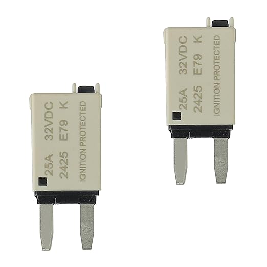 25A DC 12V-32V Manual Reset Circuit Breaker ATM Low Profile T1 Mini Blade Fuses Breakers for Car Trucks Marine Boat RV Solar and More,2 Pack