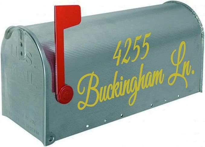 VWAQ Mailbox Address Decal Set of 2 - Insert Street Name & Address Personalized Decals CMB7 (Gold, 12"W X 4"H)