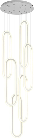Flashing God H118 Modern Chandelier 6-Rings Contemporary Chandelier for High Ceiling Led Dimmable Large Pendant Lighting Chrome Ring Chandeliers for Villa Foyer Entrance Living Room