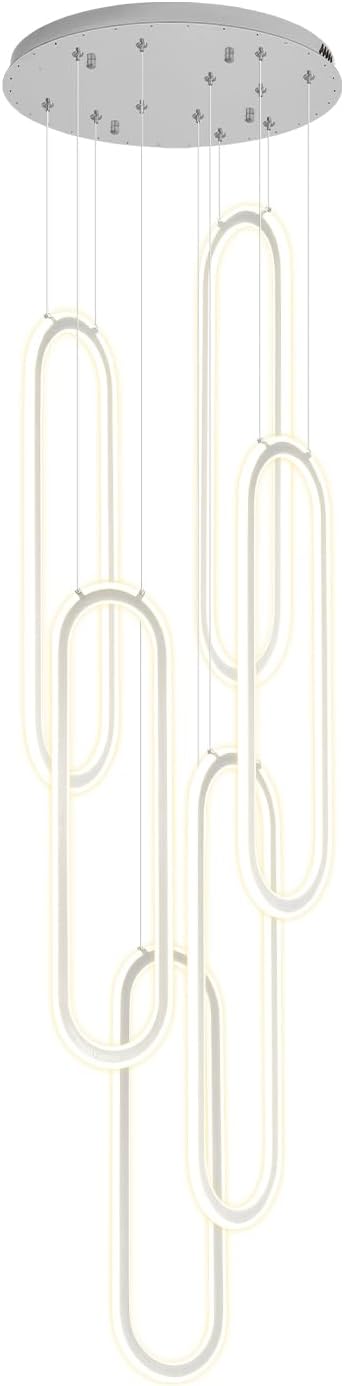 Flashing God H118 Modern Chandelier 6-Rings Contemporary Chandelier for High Ceiling Led Dimmable Large Pendant Lighting Chrome Ring Chandeliers for Villa Foyer Entrance Living Room