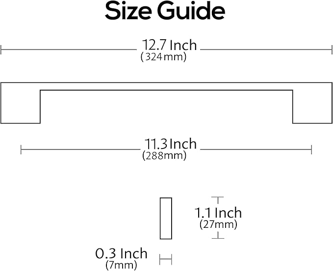 Alzassbg 5 Pack Matt Black Cabinet Pulls, 11-1/3 Inch(288mm) Hole Centers Rectangle Cabinet Handles Kitchen Pulls for Cabinets AL3051MB