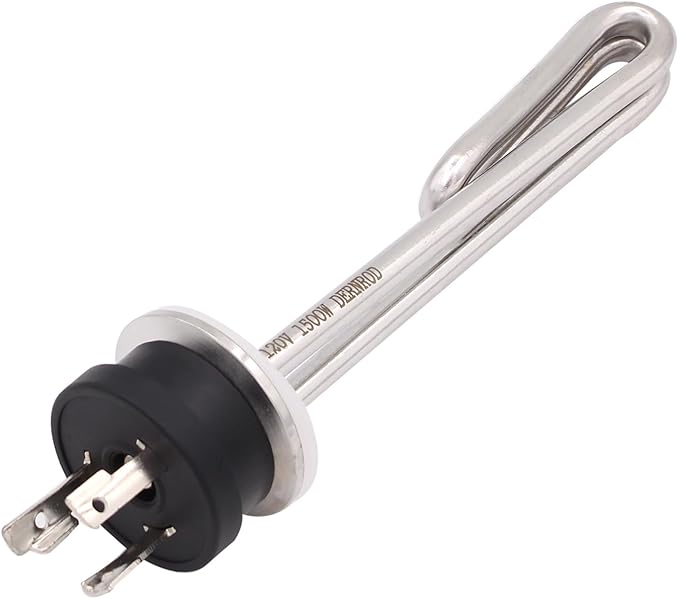 DERNORD 120V 1500W Tri-clamp Foldback Heating Element Stainless Steel Immersion Water Heater with 3-Wire Electrical Locking Plug (1.5 Inch Tri clamp)