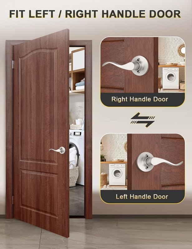 Mengico 2 Pack Satin Nickel Dummy Door Lever, Single Left Side Door Handle for Closets, Non-Turning Pull Only Lever Set, Wave Style Interior Door Knob