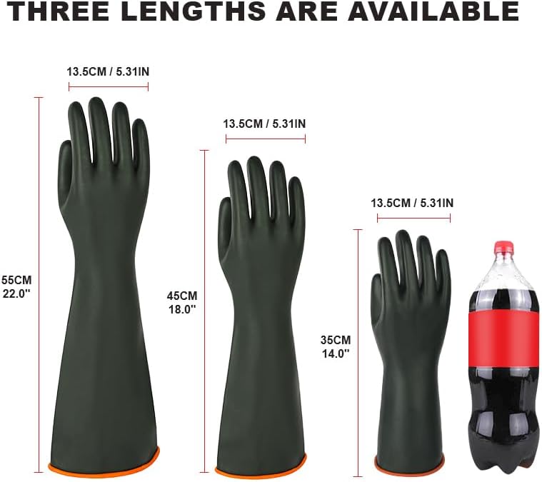 North Tower Heavy-Duty Latex Chemical Resistant Gloves - Reusable Long Rubber Dishwashing Gloves with Forearm Protection for Men - Waterproof, Industrial Safety Gear,18“，1 Pair
