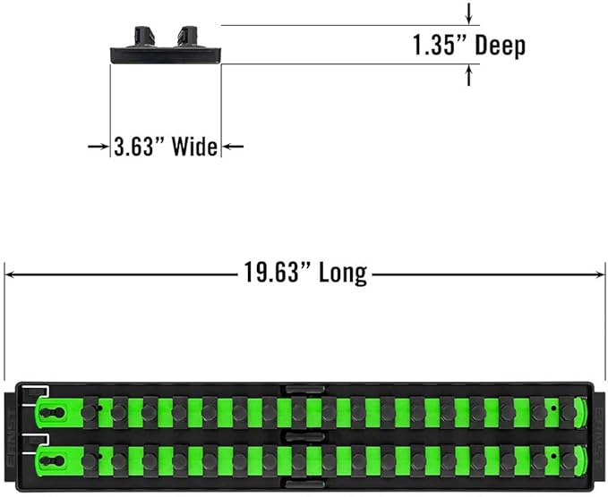 Ernst Manufacturing 8487 Socket Boss, 2 18-Inch Rails featuring Twist-Lock Secure Socket Holder and Drawer Tray, Fits 1/2 Inch Drive Sockets, Green - Made in USA