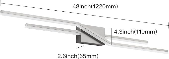 SOLFART Bathroom Vanity Lights Over Mirror 48 Inch Modern Brushed Nickel LED Bathroom Lights Dimmable Wall Light