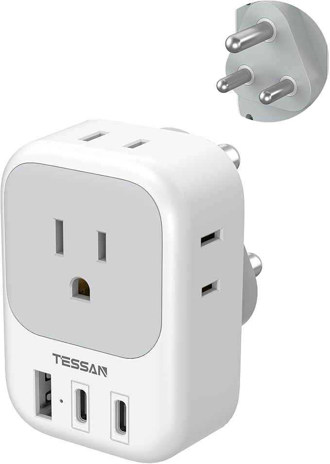 TESSAN South Africa Plug Adapter, Type M Adapter for South Africa with 4 Outlets 3 USB (2 USB-C), Type M Adaptor for US to Namibia Botswana India Nepal Mozambique Sri Lanka