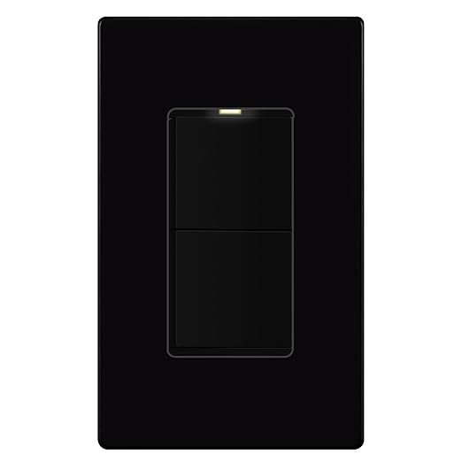 LIDER Minimalist Design Matte Finish Lighted Double Switch with Screwless Wall Plate, Combination Frameless Decorator Switch with Locator Light, Ground Terminal Single Pole, 15A 120V, UL Listed, Black