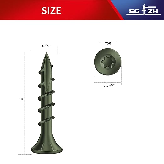 #8 x 1 Inch Deck Screws (215Pcs) 1lb. Carbon Steel, Green, Flat Head, Rust Resistant epoxy Coated, with T25 Star Bit