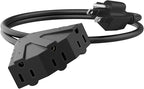 PLUGTUL 2FT Outdoor Extension Cord with Multiple Outlets, 14 Gauge, 3-Outlet, SJTW, 15A 14AWG 1875W SJTW, ETL Listed - Great for Garage, Garden and Home, Black