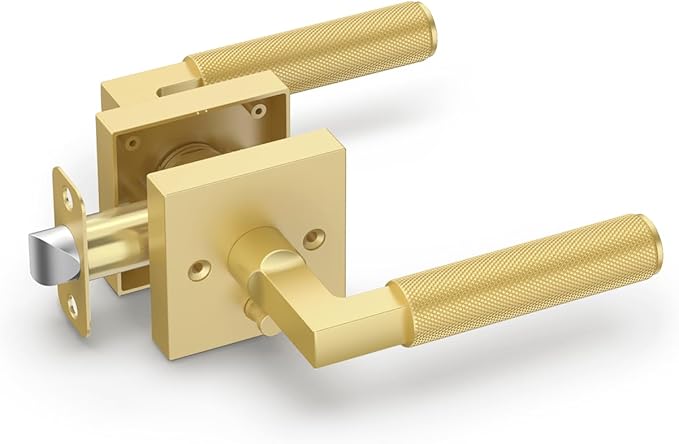 Asidrama 1 Pack Gold Privacy Door Handles, Door Lever with Door Knobs Indoor for Bedroom or Bathroom, Heavy Duty Door Handles Interior with Locks for Left Right Sided Doors