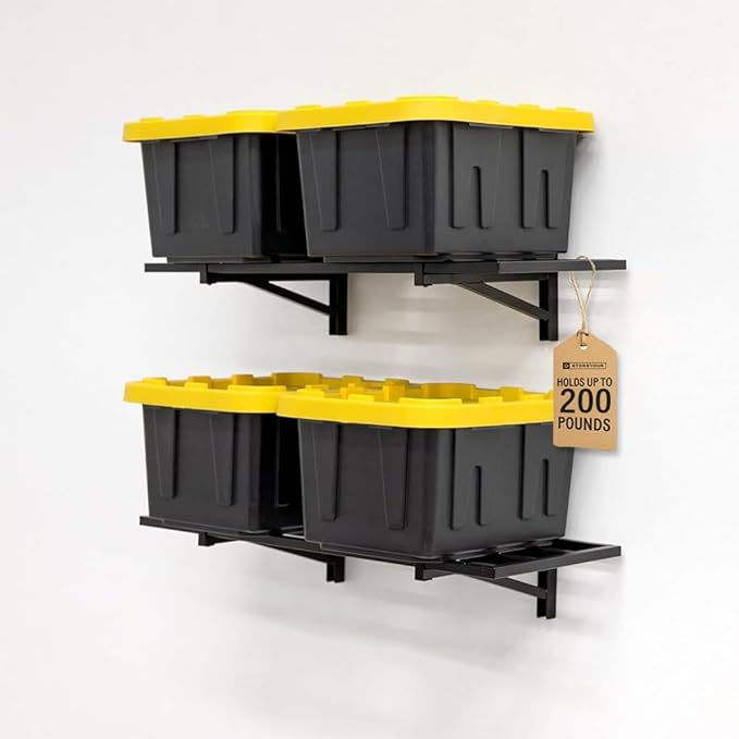 StoreYourBoard 2-Pack Heavy Duty Wall Shelves 1ft x 2ft – Wall-Mounted Garage Storage Shelving and Organization for Sheds, Closets, or Utility Rooms – Holds 200 lbs - Black
