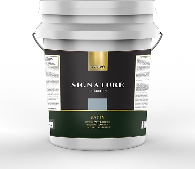 EVOLVE Signature Paint & Primer: Luxury Paint & Primer for Indoor & Outdoor Surfaces, Minimal Odor, Satin Sheen (Chalk Blue, 5 Gallon)