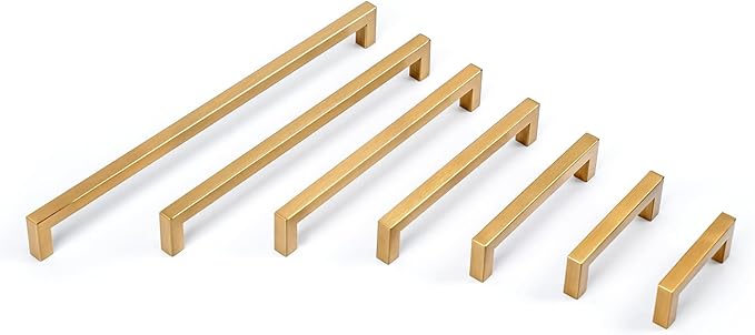 10 Pack Champagne Cabinet Handles 3 Inch Hole to Hole Square Drawer Pulls Cupboard Handles Champagne Bronze Handled for Cabinets Modern Stainless Steel Kitchen Hardware