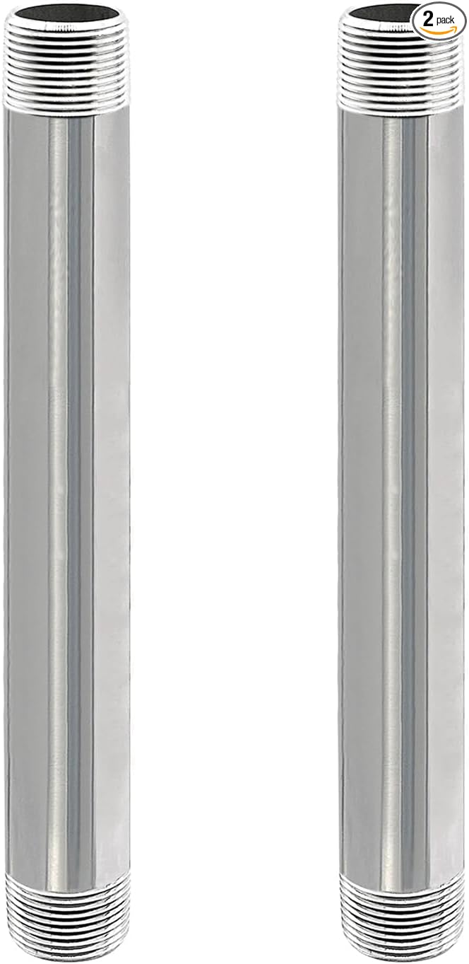 GeilSpace 3/4" x 8" Stainless Steel Pipe, 304 Pipe Nipple Fits Standard 3/4 Inch Threaded Pipes and Fittings, DIY Industrial Metal tube (2 PCS)