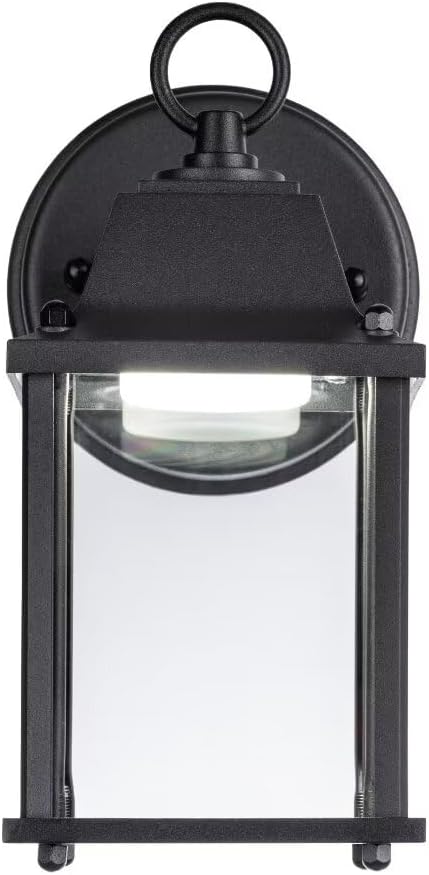LIT-PaTH Outdoor LED Wall Lantern, Wall Sconce as Porch Lighting Fixture, 5000K Daylight White, 9.5W 800 Lumen, Aluminum Housing Plus Glass, Black Finish, 1-Pack