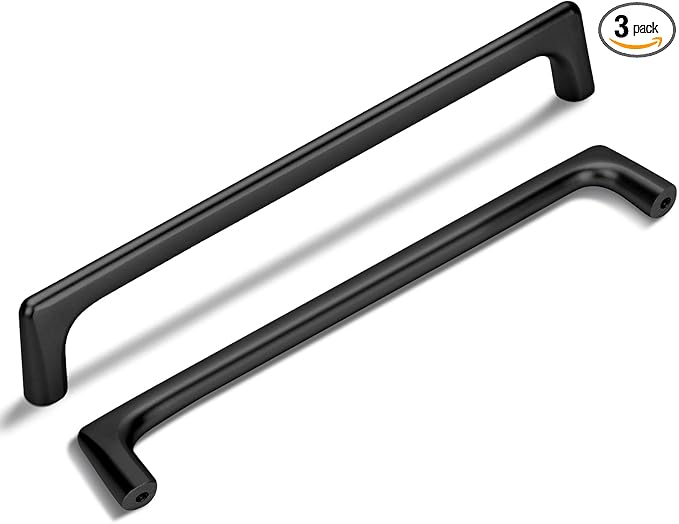 3 Pack 7.5 Inch(192mm) Hole Center Matte Black Modern Drawer Pulls Timeless Cabinet Pull Handle Vanity Pull Handle Classic Kitchen Cabinet Hardware, Screws Included, M-Black(7.5x3)