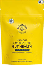 Beekeeper's Naturals Complete Gut Health, 3-in-1 Prebiotic, Postbiotic, Probiotics for Digestive Health & Bloating Relief for Women & Men, Propolis Powered, Gluten-Free Vegan Capsules, 20ct