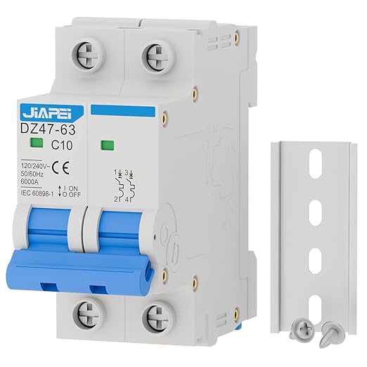 AC Miniature Circuit Breaker, 120V/240V 2 Pole 10 Amp DIN Rail Mount Circuit Breaker, MCB C10 Solar AC Disconnect Switch,Thermal Magnetic Trip