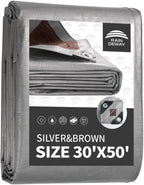 RAINDEWAY Tarps Heavy Duty Waterproof 30x50 Feet,10Mil Thick Multipurpose Large Tarp Cover with Metal Grommets and Reinforced Edges,Silver/Brown Tarp