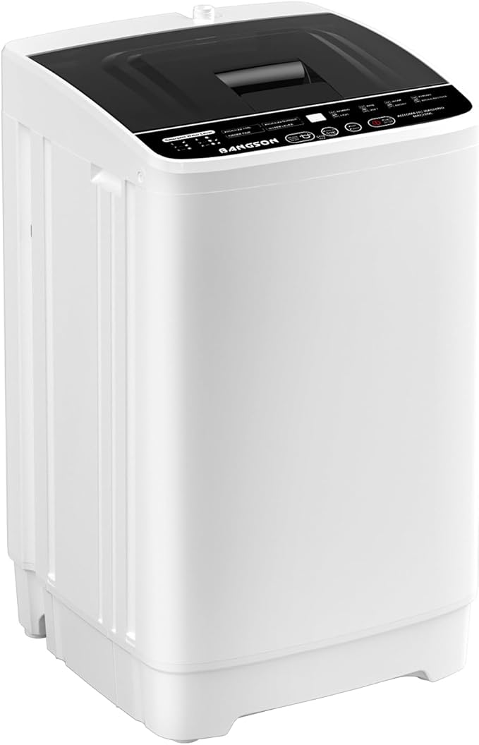 BANGSON 1.08cu.ft Portable Washing Machine, Full-Automatic Washing Machine with 8 Programs 6 Water Levels, Drain Pump and LED Display, Compact Washer for Apartments, RVs, Homes, White