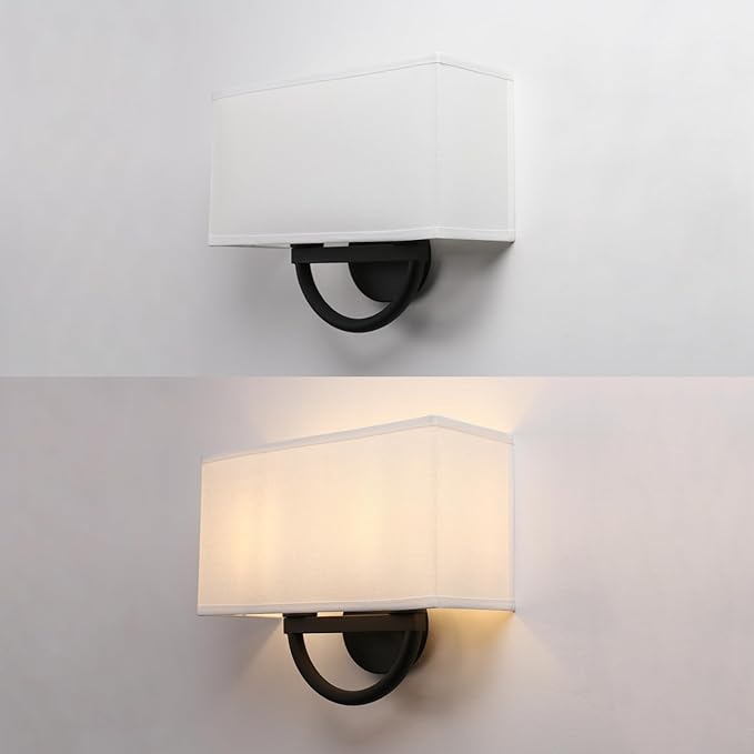 Industrial 2-Lights Wall Sconce Fixtures with White Textile Shade, Vintage Double Head Wall Light Lamps Decor for Hallway Bedroom Living Room Bathroom Corridor