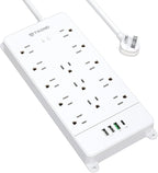 TROND Surge Protector Power Strip with USB C, Flat Plug Extension Cord 5 ft, 13 Wide Spaced Outlets, 4000 Joules, 32W Quick Charge 3.0 &, Wall Mount, Under Desk, Heavy Duty ETL Listed, White