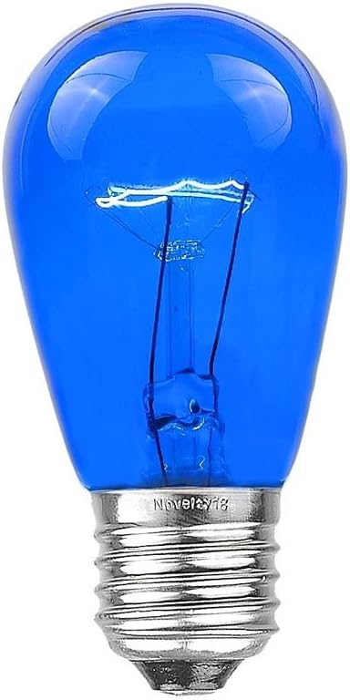 Novelty Lights 25 Pack S14 Outdoor Patio Edison Replacement Bulbs, E27 Medium Base, Blue, 11 Watt