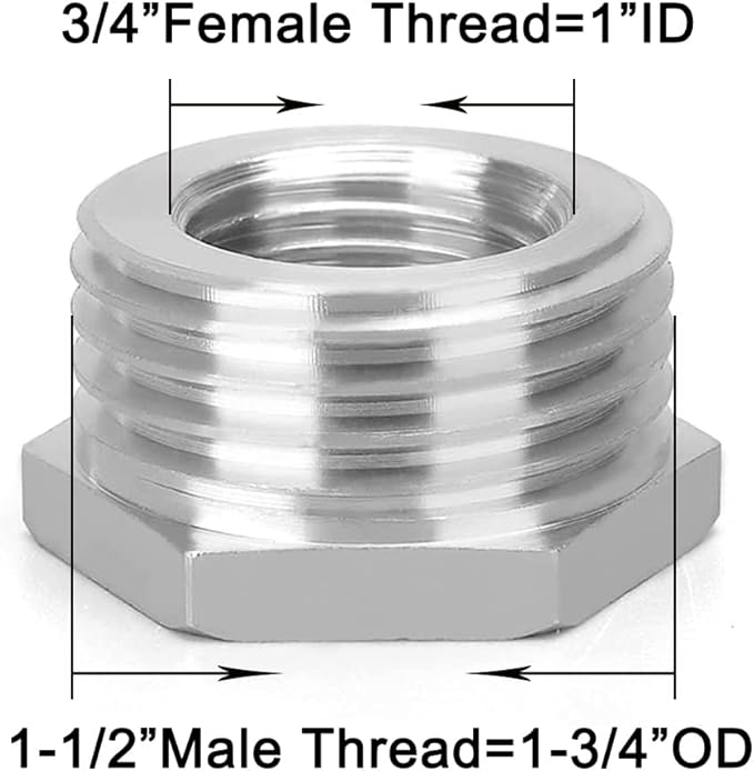 Joywayus Stainless Steel Hex Head Bushing Reducer Pipe Fitting 1-1/2 NPT Male × 3/4 NPT Female (Pack of 2)