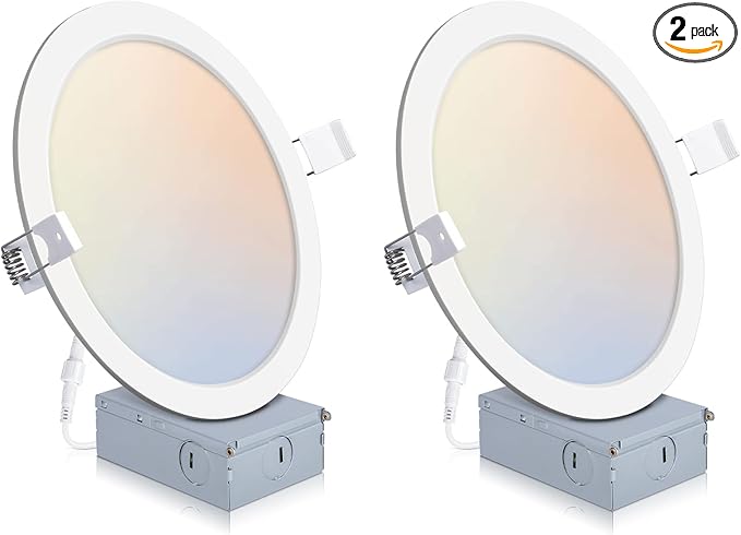 2 Pack Recessed Lighting 8 Inch with Junction Box, 5CCT 8 Inch LED Recessed Lights Dimmable 2700K/3000K/4000K/5000K/6000K, 18W 1400lm Ultra Thin Recessed Lighting - ETL and Energy Star Certified