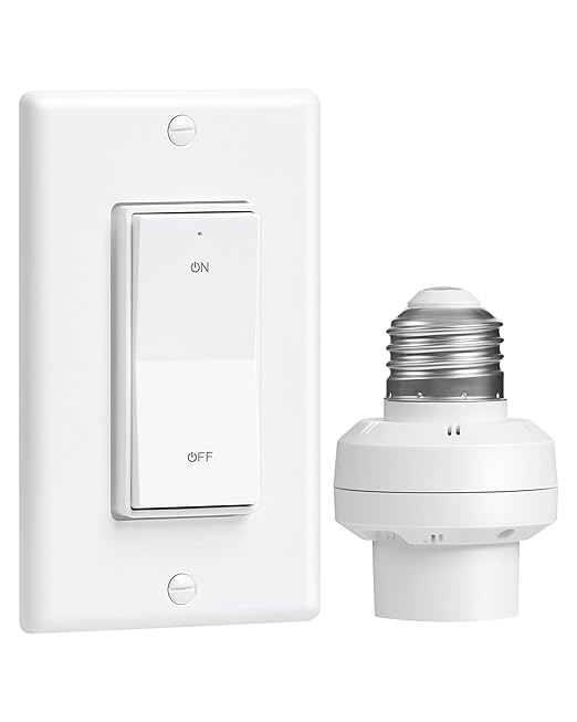 Remote Control Light Bulb Socket, Decorator Rocker Wall Switch, 200FT Range Wireless Light Switch for Pull Chain Light Fixture, E26 E27 Lamp Socket, No Wiring Needed, FCC Listed