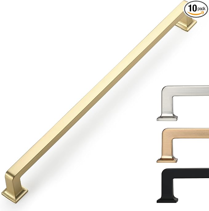 10 Pack 10 Inch Brushed Brass Cabinet Pulls - Gold Kitchen Handles