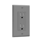 ENERLITES Decorator Receptacle Outlet with Wall Plate, Tamper-Resistant, Gloss Finish, Residential Grade, 3-Wire, Self-Grounding, 2-Pole, 15A 125V, UL Listed, 61501-TR-GYWP, Gray