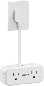 Small Extension Cord 6 inch, TESSAN Thin Flat Plug Power Strip with 4 AC Outlets 3 USB (1 USB C) Ports, Silm Charging Station Desk Organizers for Home Bedroom Hotel Office Desktop Accessories