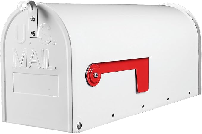 Metal Mailboxes Post Mount, Galvanized Steel Outside Mail Box, Standard Medium Capacity, 20 x 8.7 x 6.7 Inches, White