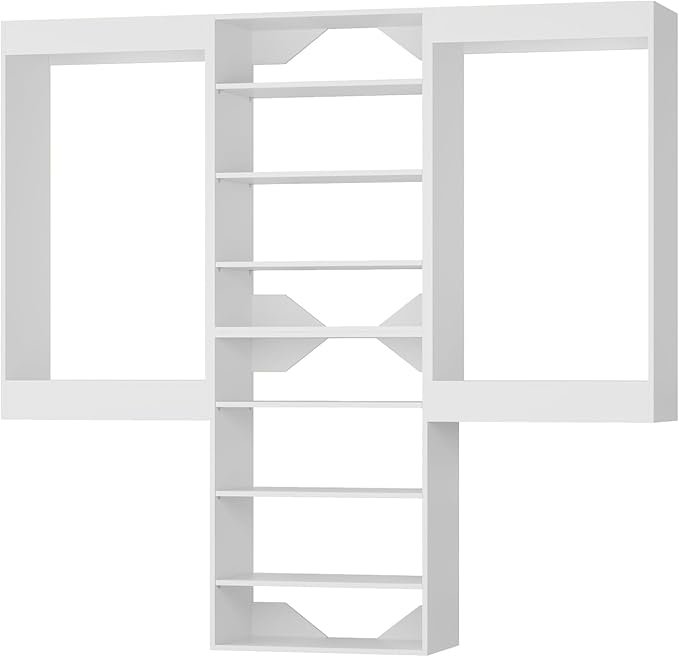 ROOMTEC Modular Closet System, 60" Wall-Mounted Closet Organizer with Hanging Rods and Shelves, Wooden Tower for Walk-In Closets, Wardrobe Storage Kit, White