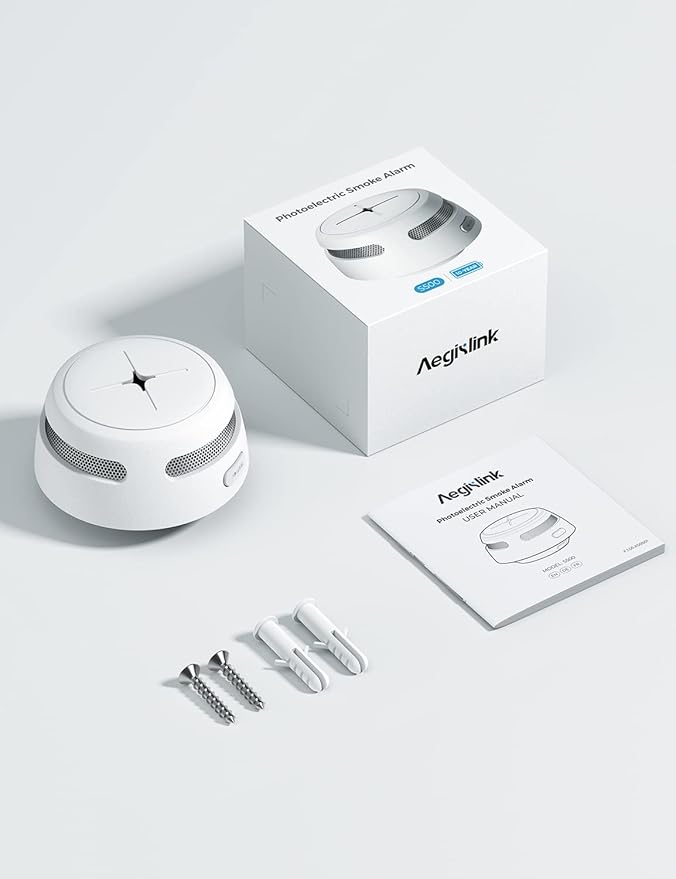 AEGISLINK Smoke Detector 10-Year Battery with Test/Silence Button, Fire Alarm with Photoelectric Sensor, Low Battery Warning, S500 (Independent, 3-Pack)