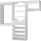 ROOMTEC Modular Closet System, 66" Wall Mounted Modern Closet Organizer with Hanging Rods and Shoe Shelf, Wooden Tower for Walk-In Closets, Wardrobe Storage Kit, White