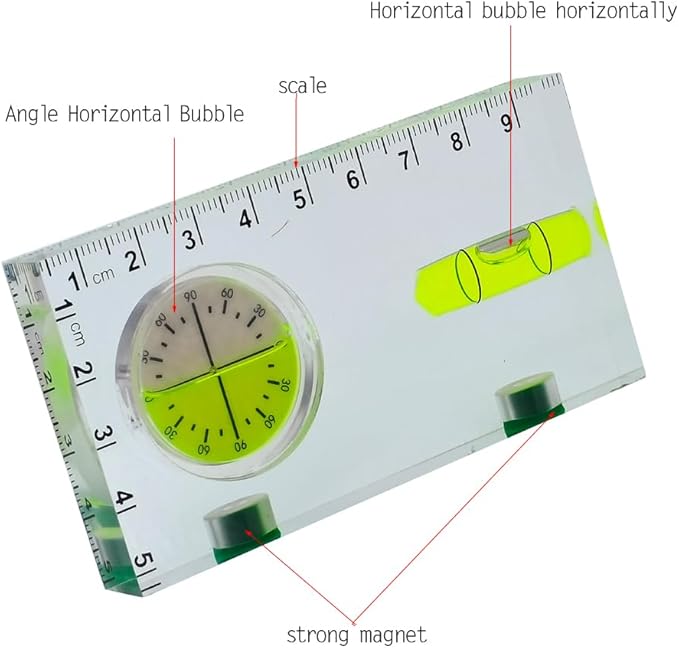 Transparent Rectangular high-Precision T-Shaped Level Integrated Small Household Magnetic Water Level (green, Angle 95 * 51 * 13mm)